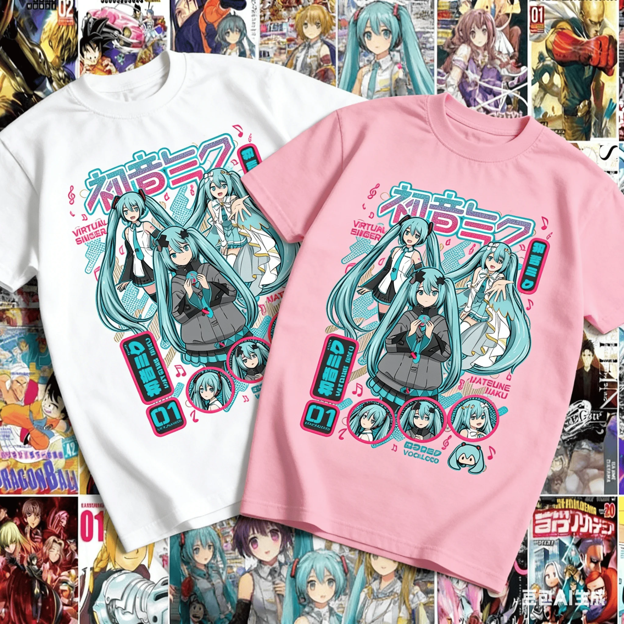 Adult and Children's Hatsune Miku Multi-form Character Collage Pure Cotton Subculture Personalized T-shirt