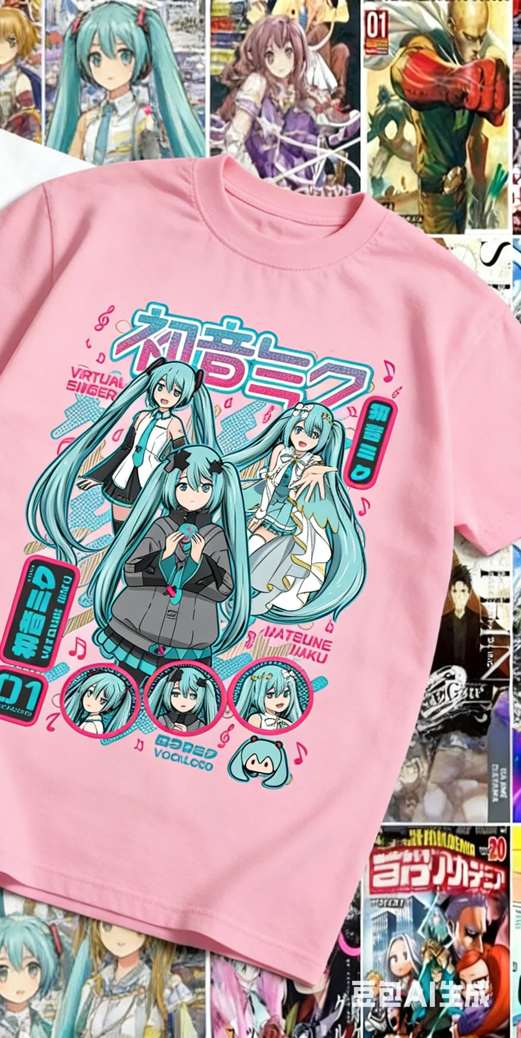Adult and Children's Hatsune Miku Multi-form Character Collage Pure Cotton Subculture Personalized T-shirt