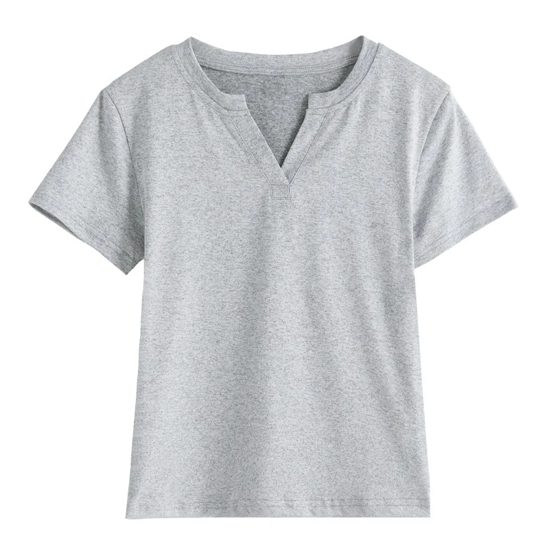 Korean Minimalist Slim Fit Versatile Layering Tops 2026 Summer Trendy Solid V-Neck Short Sleeve Tees Women T-Shirt