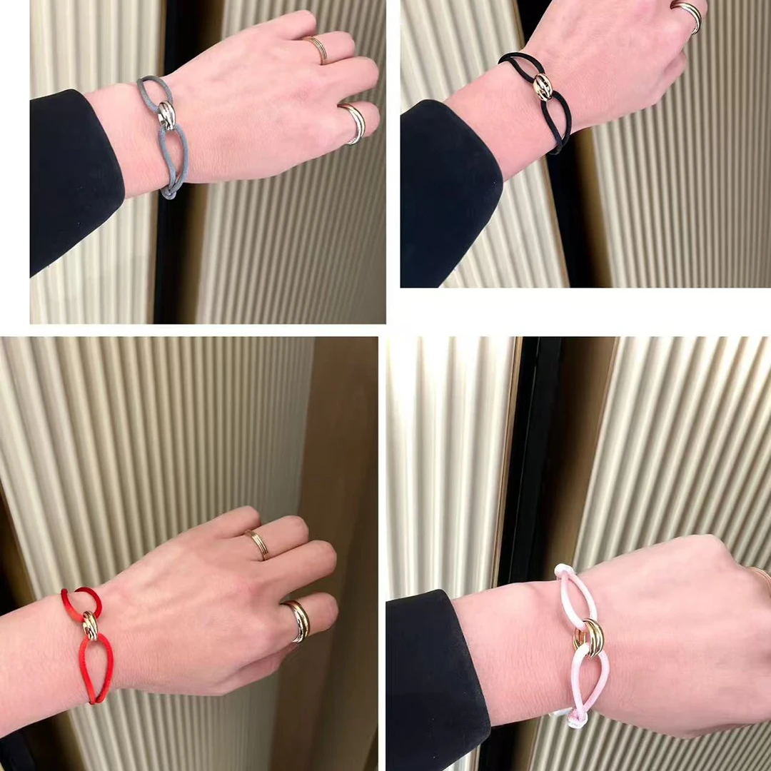 925 Silver Three Ring Tricolor Cross Couple Bracelet. A Holiday Gift with Adjustable Colors and Sizes. Never Fade. Non Allergic