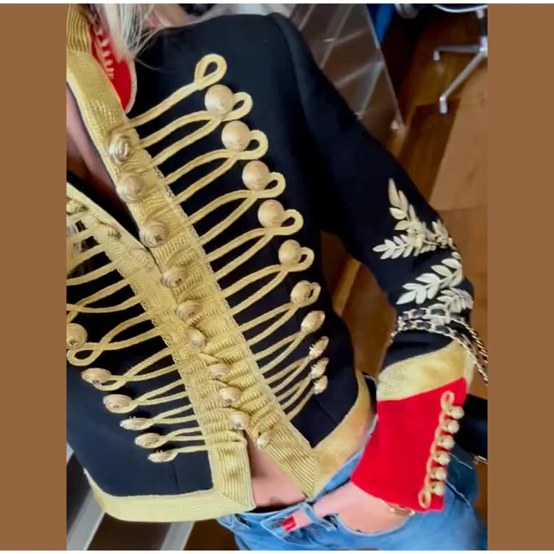 Fashion Napoleon Golden Short Jacket Women Female Stand Collar Knot Button Long Sleeve Slim Jackets 2026 Spring New Streetwear