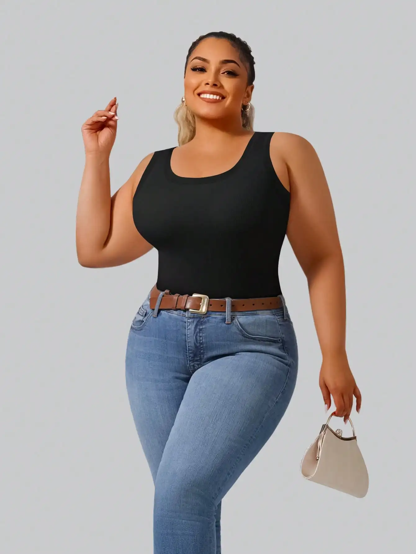 Plus Size Women's High Stretch Ribbed Crop Tank Top