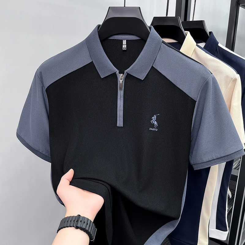 Summer New Men's Short Sleeved Polo Shirt, Lapel, Business Casual T-shirt, Embroidered Color Blocked Men's Shirt