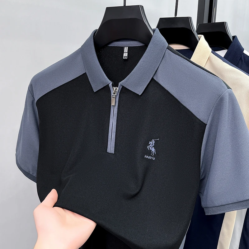 Summer New Men's Short Sleeved Polo Shirt, Lapel, Business Casual T-shirt, Embroidered Color Blocked Men's Shirt