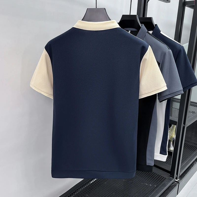 Summer New Men's Short Sleeved Polo Shirt, Lapel, Business Casual T-shirt, Embroidered Color Blocked Men's Shirt
