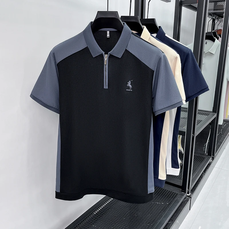 Summer New Men's Short Sleeved Polo Shirt, Lapel, Business Casual T-shirt, Embroidered Color Blocked Men's Shirt