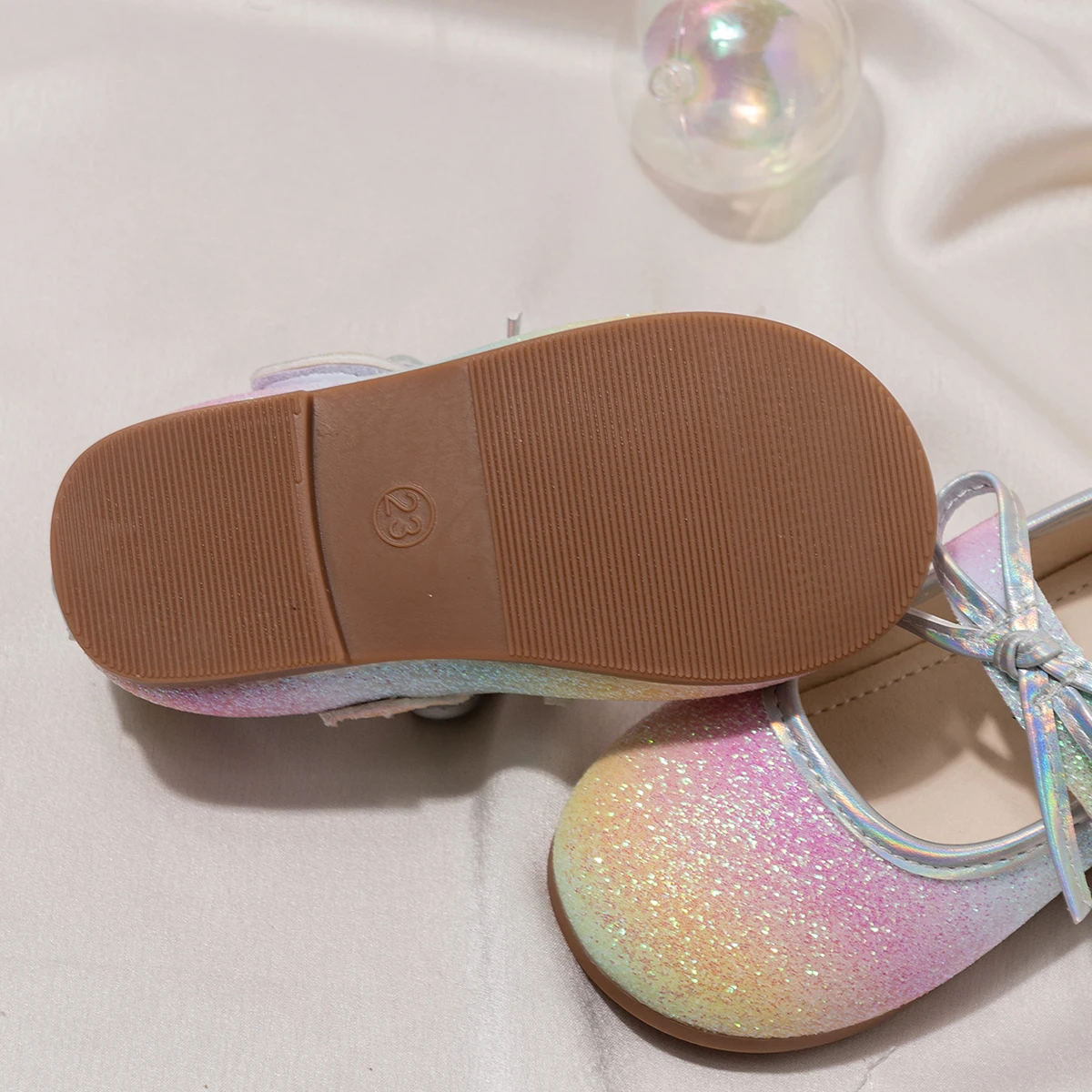 Baby Girls Princess Shoes with Bow New Toddler Sparkly Colorful Party Dress Flats Gradient Color Soft Chic School Dance Shoes