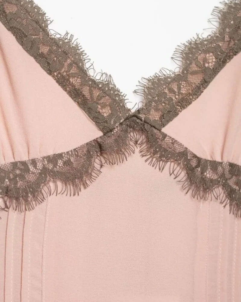 Women's Pink Lace Trim Spaghetti Strap Mini Dress V Neck Sexy Cute Summer Slip Dress Casual Daily Wear Size runs small