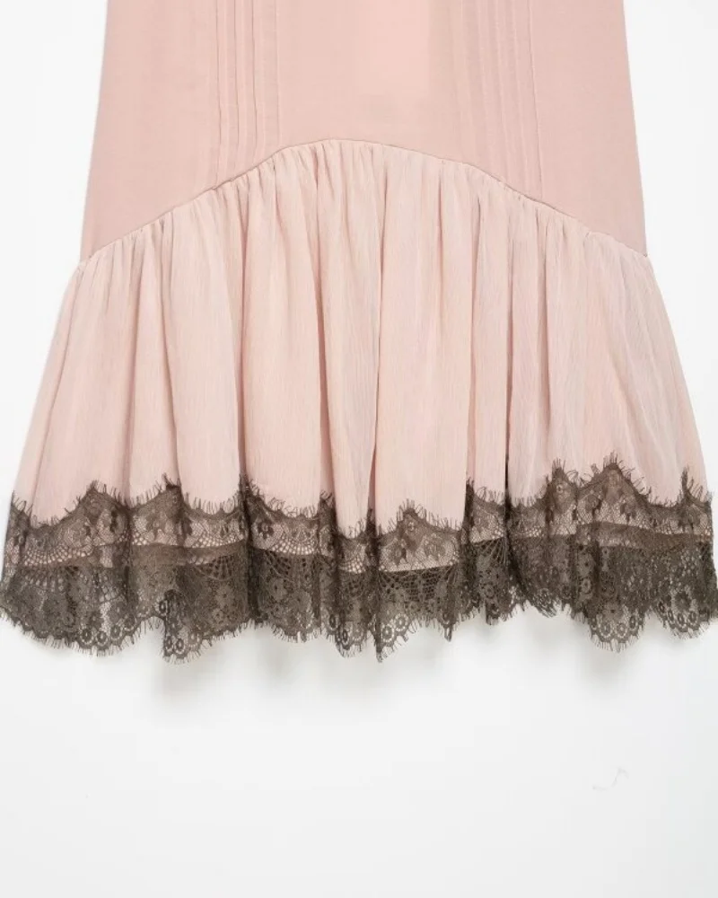 Women's Pink Lace Trim Spaghetti Strap Mini Dress V Neck Sexy Cute Summer Slip Dress Casual Daily Wear Size runs small