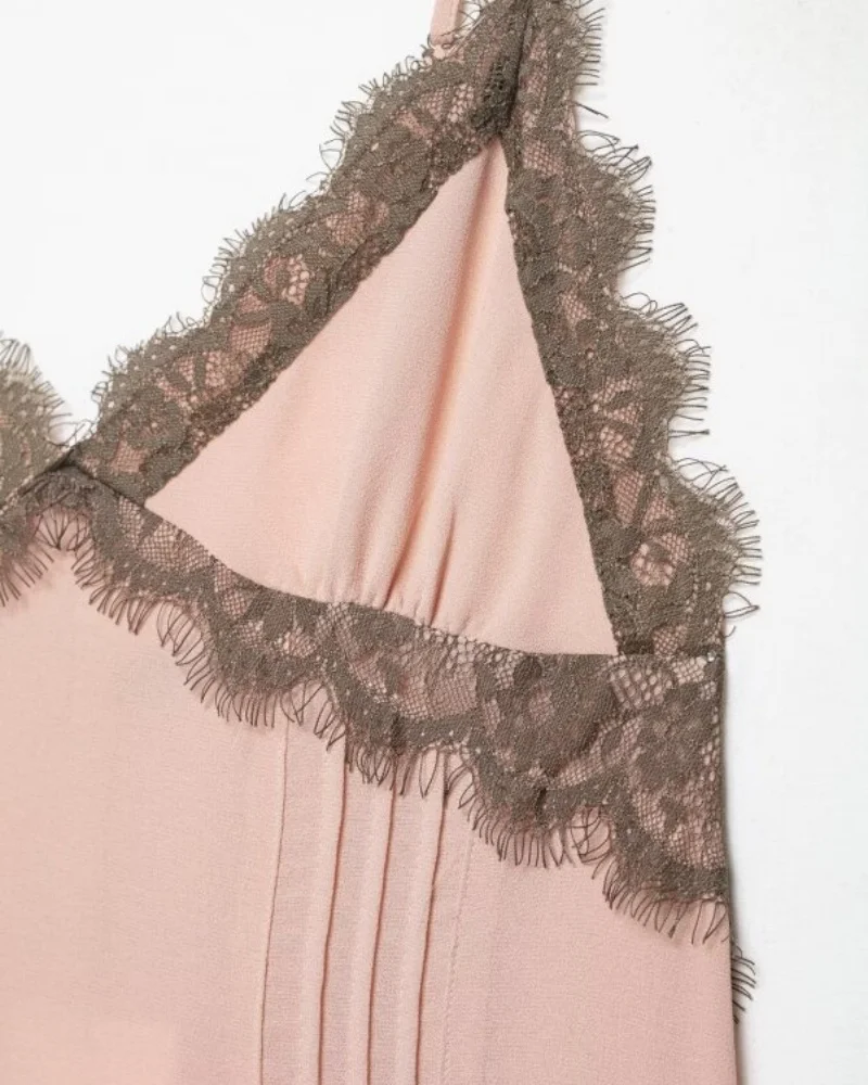 Women's Pink Lace Trim Spaghetti Strap Mini Dress V Neck Sexy Cute Summer Slip Dress Casual Daily Wear Size runs small