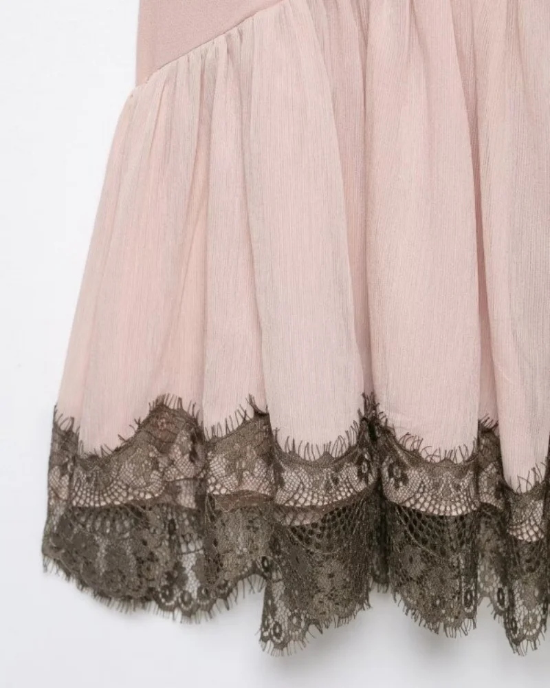 Women's Pink Lace Trim Spaghetti Strap Mini Dress V Neck Sexy Cute Summer Slip Dress Casual Daily Wear Size runs small