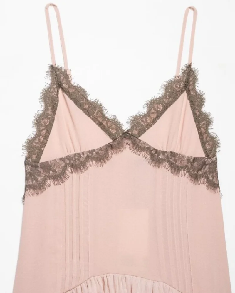 Women's Pink Lace Trim Spaghetti Strap Mini Dress V Neck Sexy Cute Summer Slip Dress Casual Daily Wear Size runs small