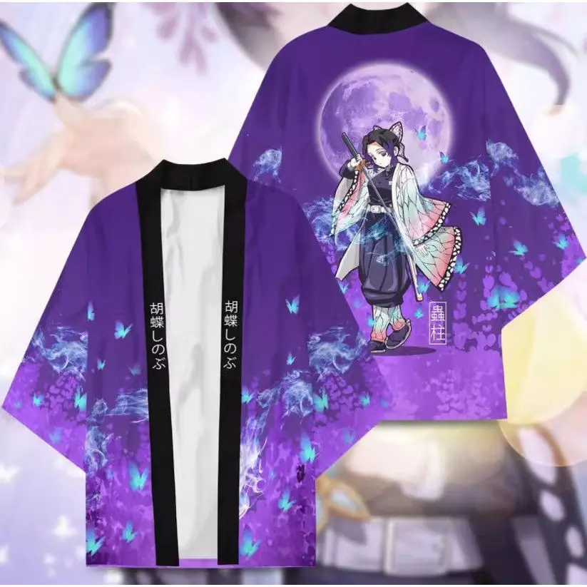 Japanese Anime Character Printed Kimono Cardigan Men Women Summer Butterfly Kochou Shinobu Printed Japanese Traditional Costume