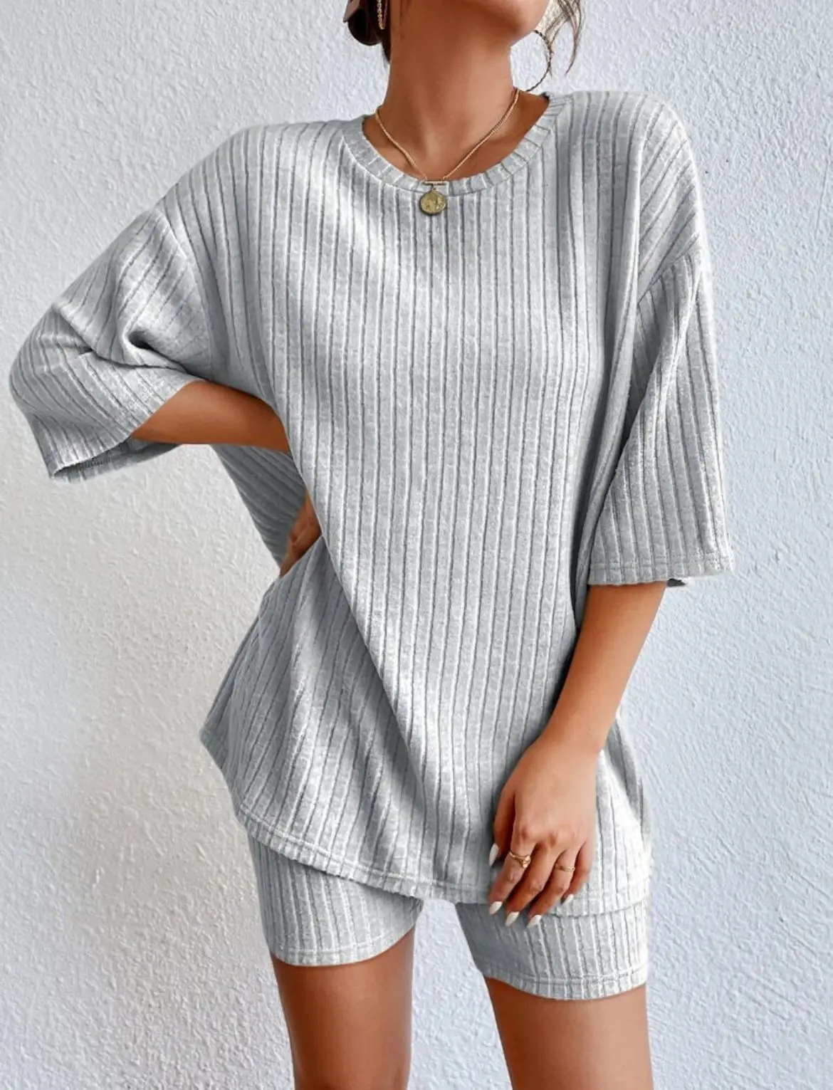 Spring Summer Short Sleeve T Shirt Short Pants Two Piece Set Women Casual Loose O Neck Top High Waist Tracksuit Female Outfits