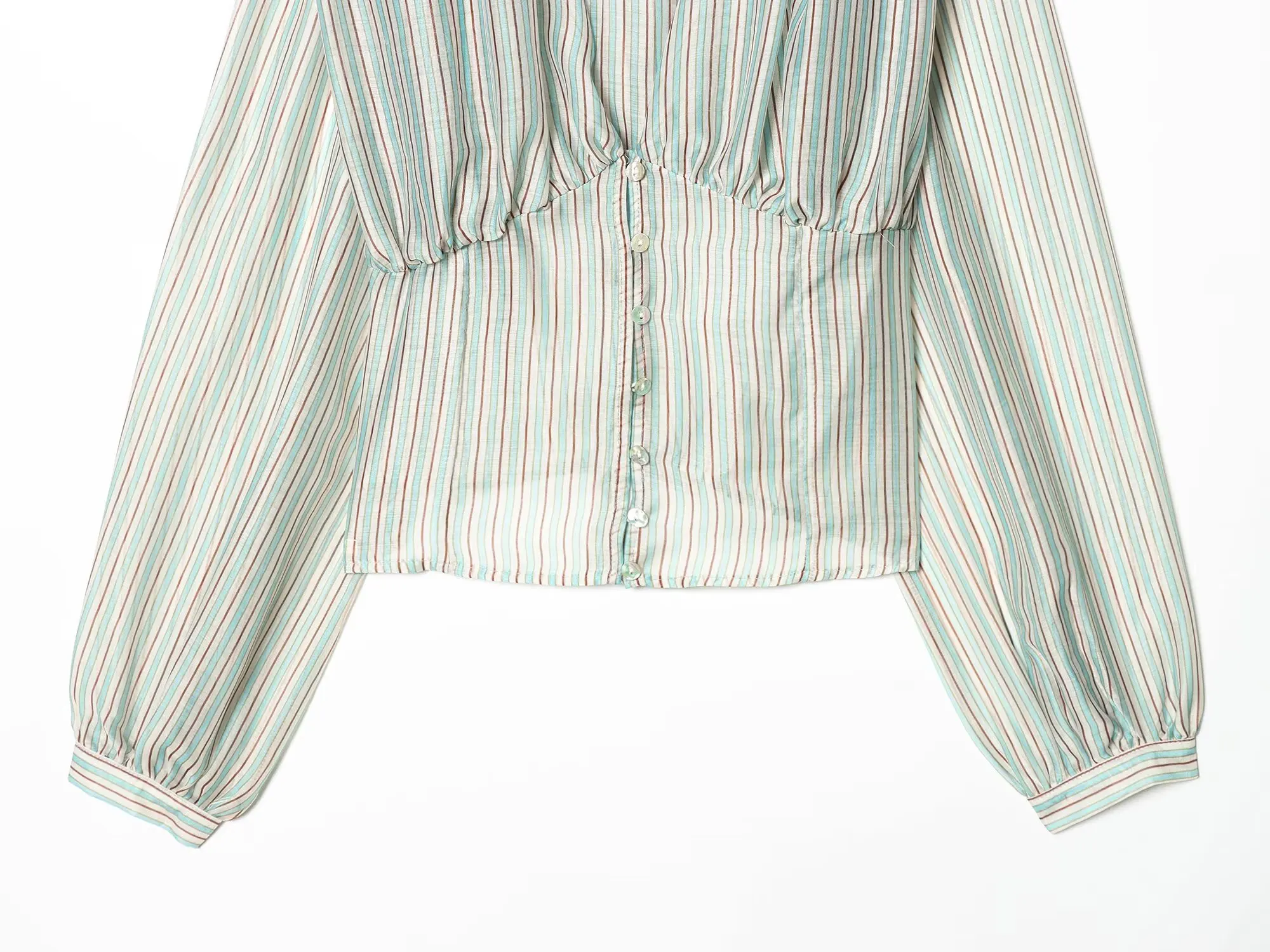 Women's Striped Shirt wirh Fit Waist Spring Summer V Neck Long Sleeve Button Women Shirts Female Chic Tops