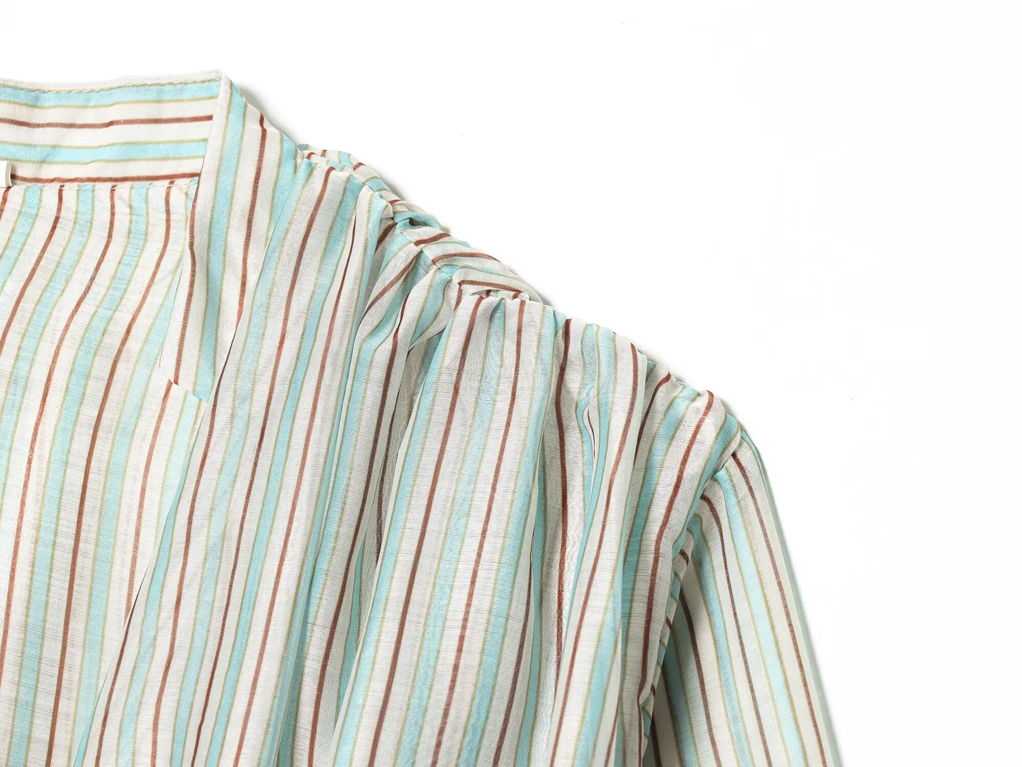Women's Striped Shirt wirh Fit Waist Spring Summer V Neck Long Sleeve Button Women Shirts Female Chic Tops