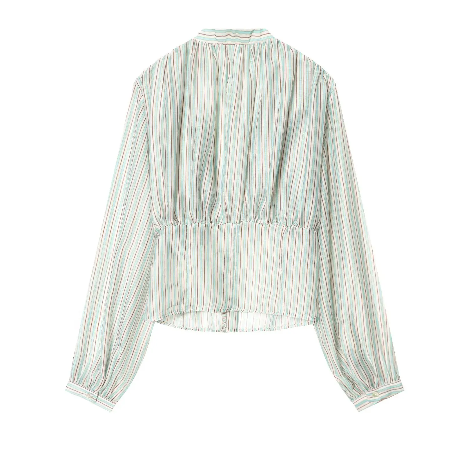 Women's Striped Shirt wirh Fit Waist Spring Summer V Neck Long Sleeve Button Women Shirts Female Chic Tops