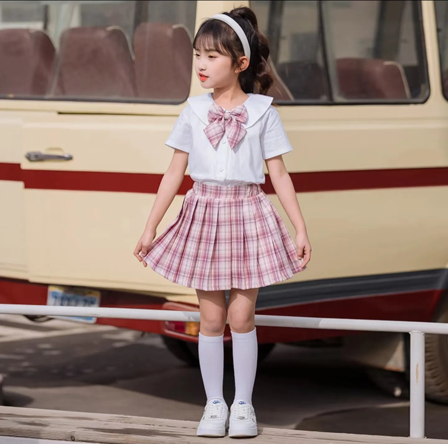 2026 New Children's Set Girls' Summer Korean Edition Collar Short Sleeve+Plaid Half Skirt 0-10 Years Old