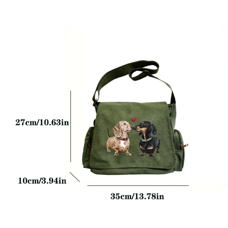 Casual Womens Messenger Bag Canvas Dachshund Print Large Capacity Mens Crossbody Bag Travel Shoulder Bag