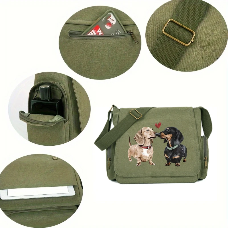 Casual Womens Messenger Bag Canvas Dachshund Print Large Capacity Mens Crossbody Bag Travel Shoulder Bag