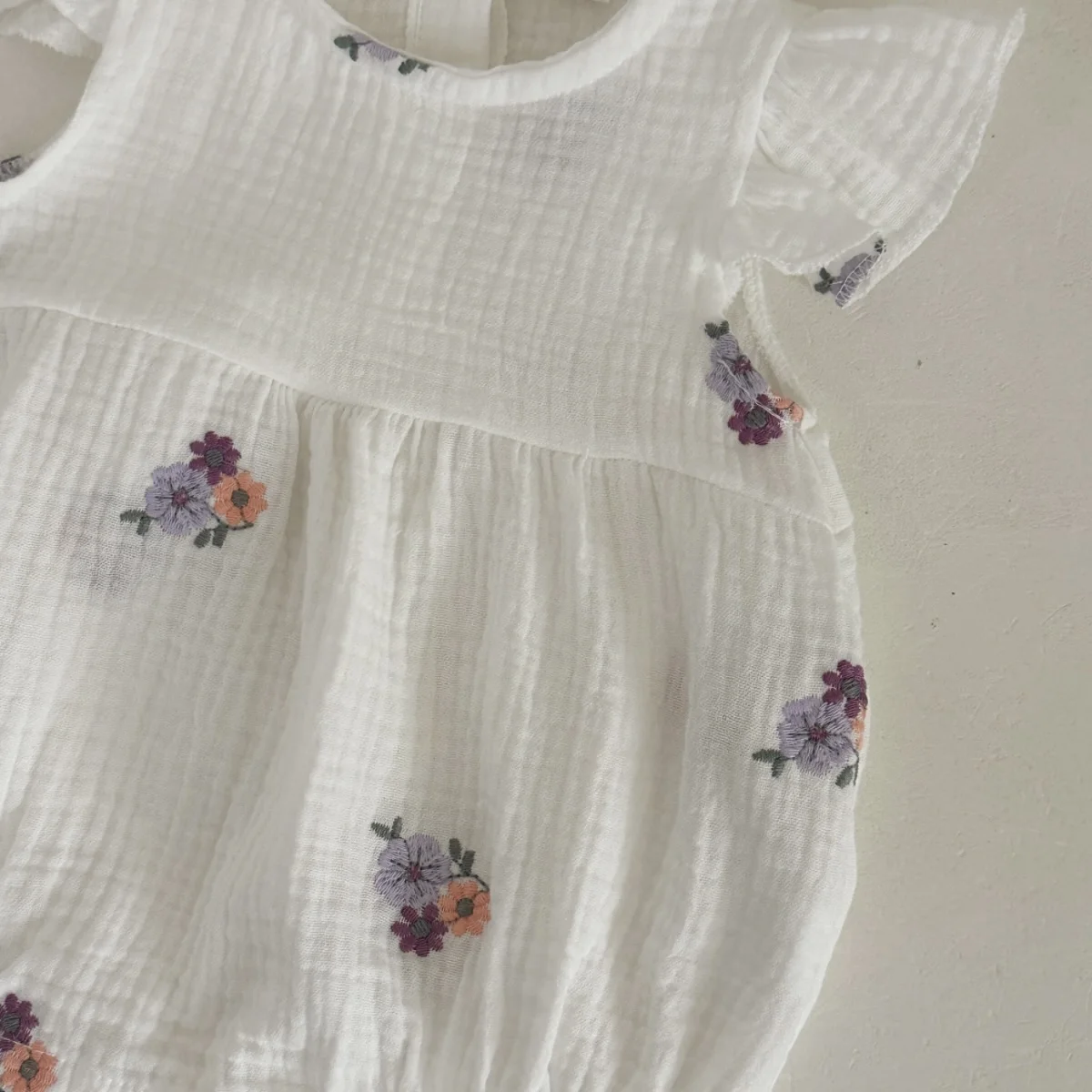 Baby Girls Summer Short Sleeve Round Neck Solid Color For Newborn Casual Jumpsuit Suitable for Babies Aged 0-18 Months