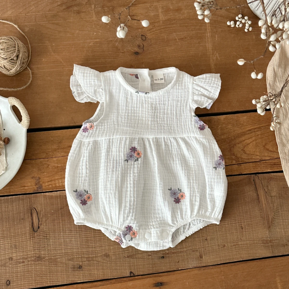 Baby Girls Summer Short Sleeve Round Neck Solid Color For Newborn Casual Jumpsuit Suitable for Babies Aged 0-18 Months