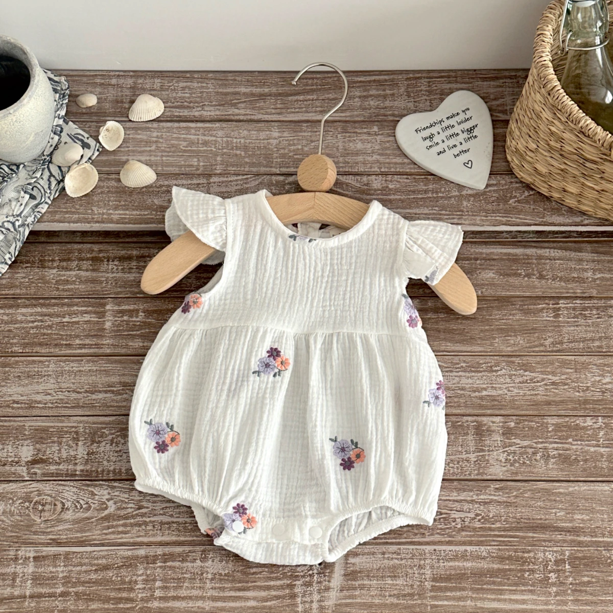 Baby Girls Summer Short Sleeve Round Neck Solid Color For Newborn Casual Jumpsuit Suitable for Babies Aged 0-18 Months