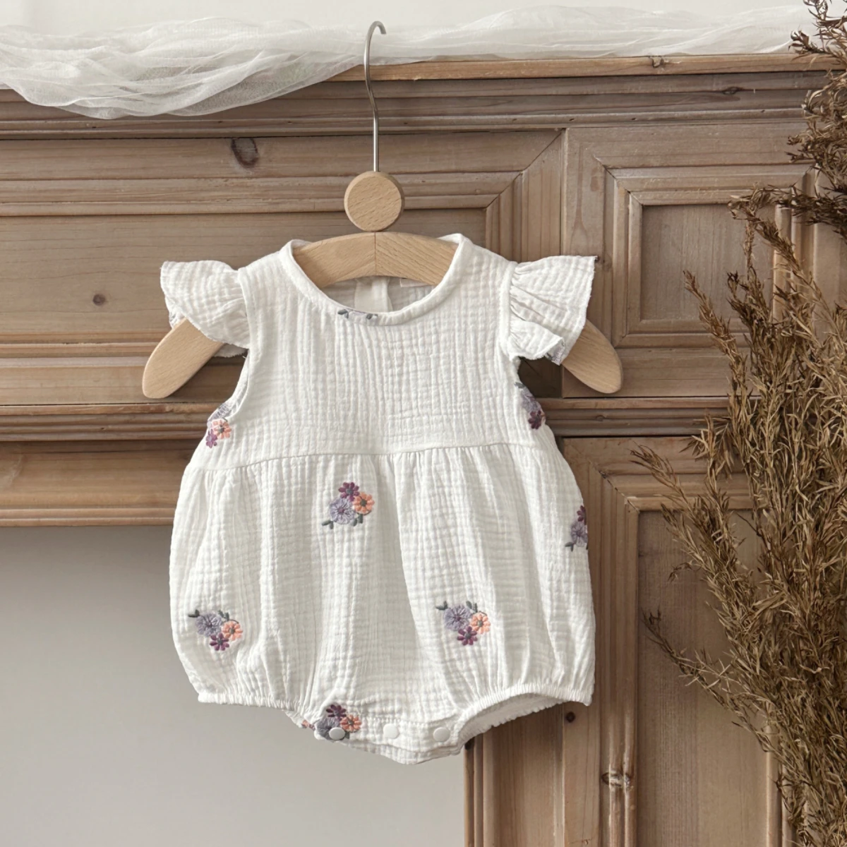 Baby Girls Summer Short Sleeve Round Neck Solid Color For Newborn Casual Jumpsuit Suitable for Babies Aged 0-18 Months