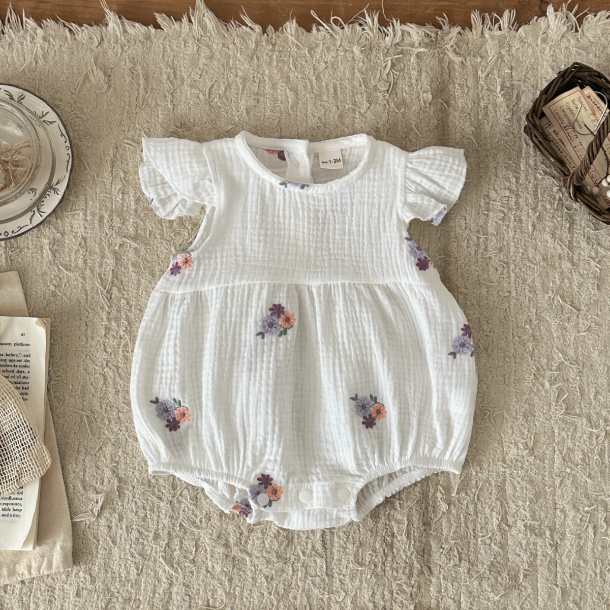 Baby Girls Summer Short Sleeve Round Neck Solid Color For Newborn Casual Jumpsuit Suitable for Babies Aged 0-18 Months