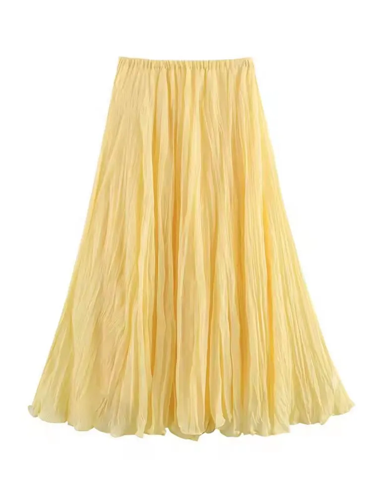 HH Women Multi Color Pleated Skirt Elastic Waist A Line Long Skirt For Summer Casual Beach Vacation Daily Outfits