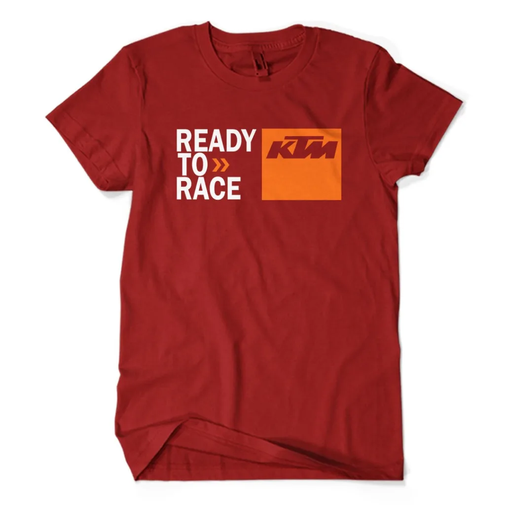 Men's KTM "Ready To Race" T-Shirt Breathable Cotton Short Sleeve Motorcycle Biker Casual Tops KTM Orange Square Logo
