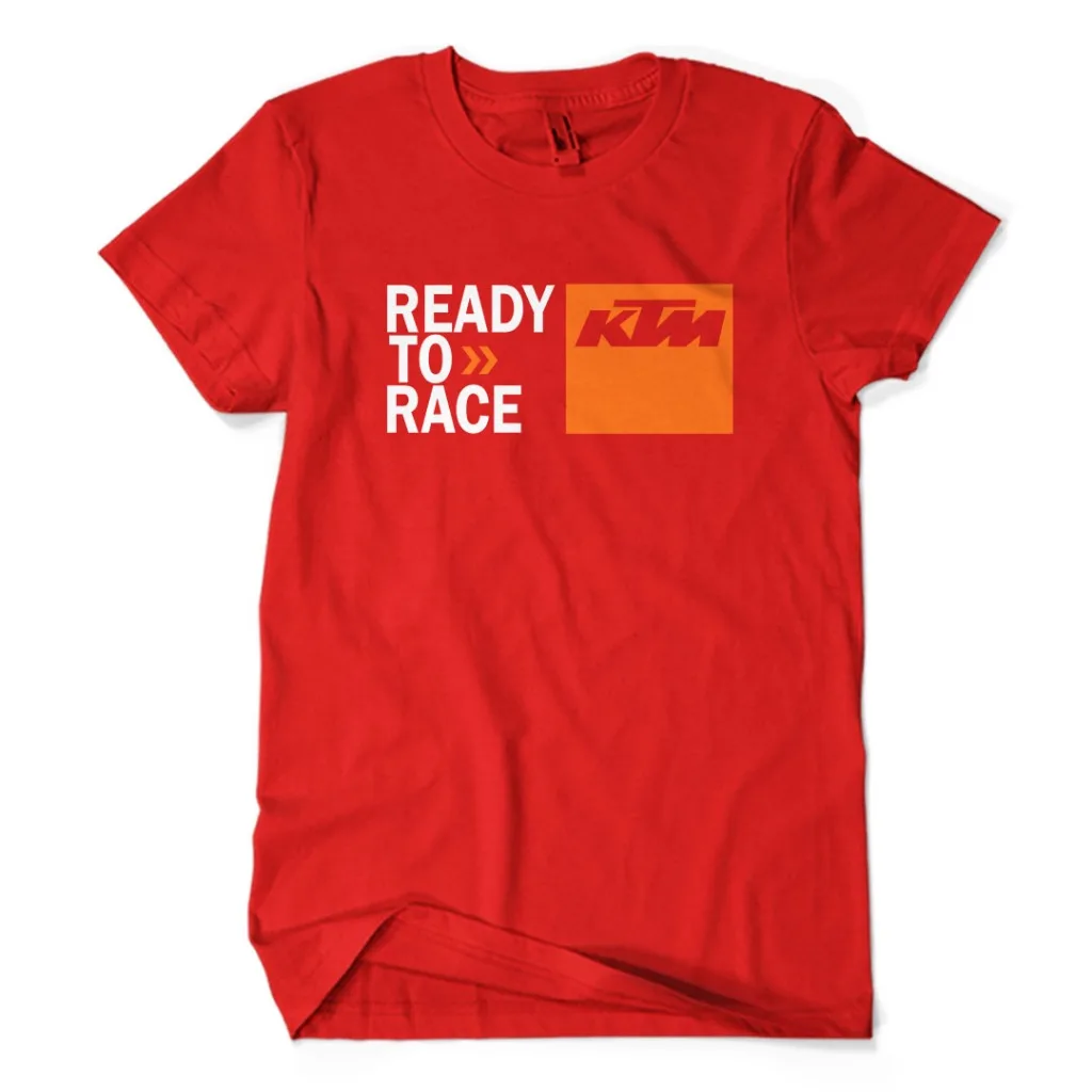 Men's KTM "Ready To Race" T-Shirt Breathable Cotton Short Sleeve Motorcycle Biker Casual Tops KTM Orange Square Logo