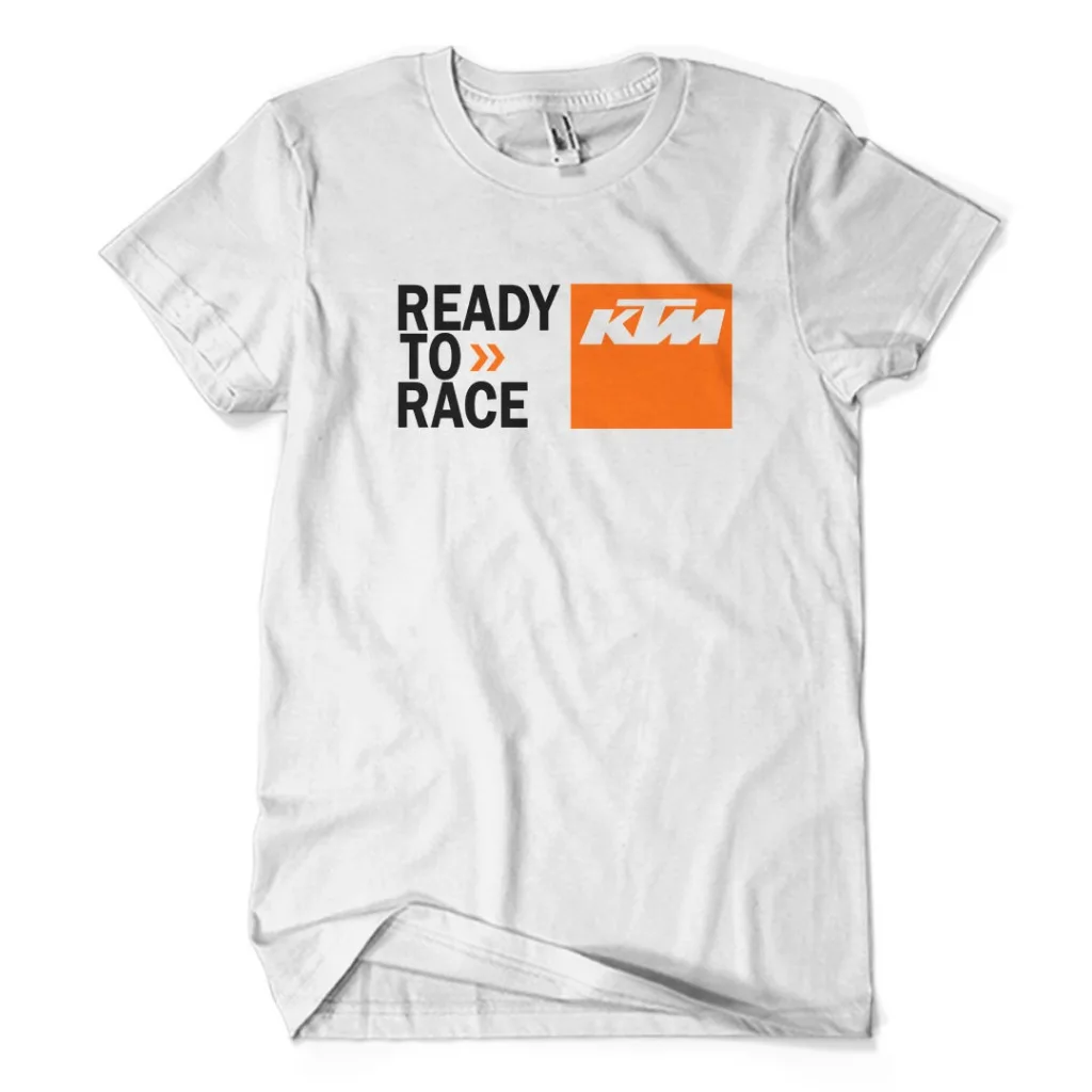 Men's KTM "Ready To Race" T-Shirt Breathable Cotton Short Sleeve Motorcycle Biker Casual Tops KTM Orange Square Logo