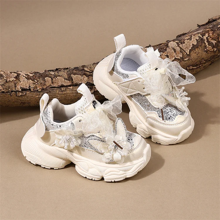 Spring 2026 Toddler Girls Sport Shoes Bling Soft Sole Breathable Outdoor Tennis Fashion Kids Sneakers Children Shoes