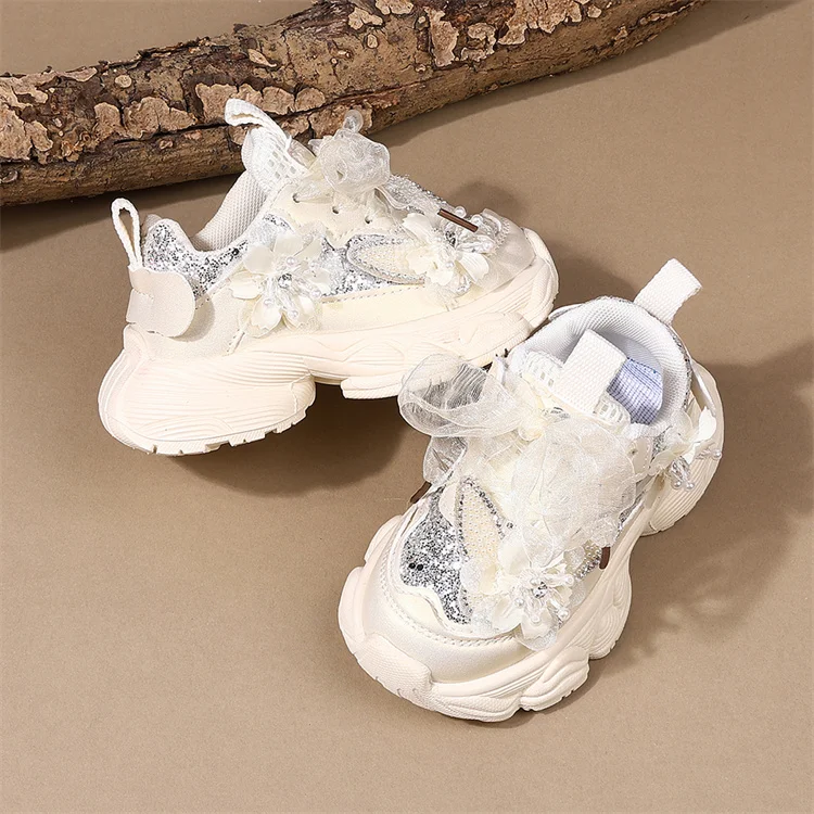 Spring 2026 Toddler Girls Sport Shoes Bling Soft Sole Breathable Outdoor Tennis Fashion Kids Sneakers Children Shoes