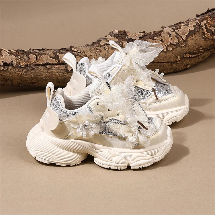 Spring 2026 Toddler Girls Sport Shoes Bling Soft Sole Breathable Outdoor Tennis Fashion Kids Sneakers Children Shoes