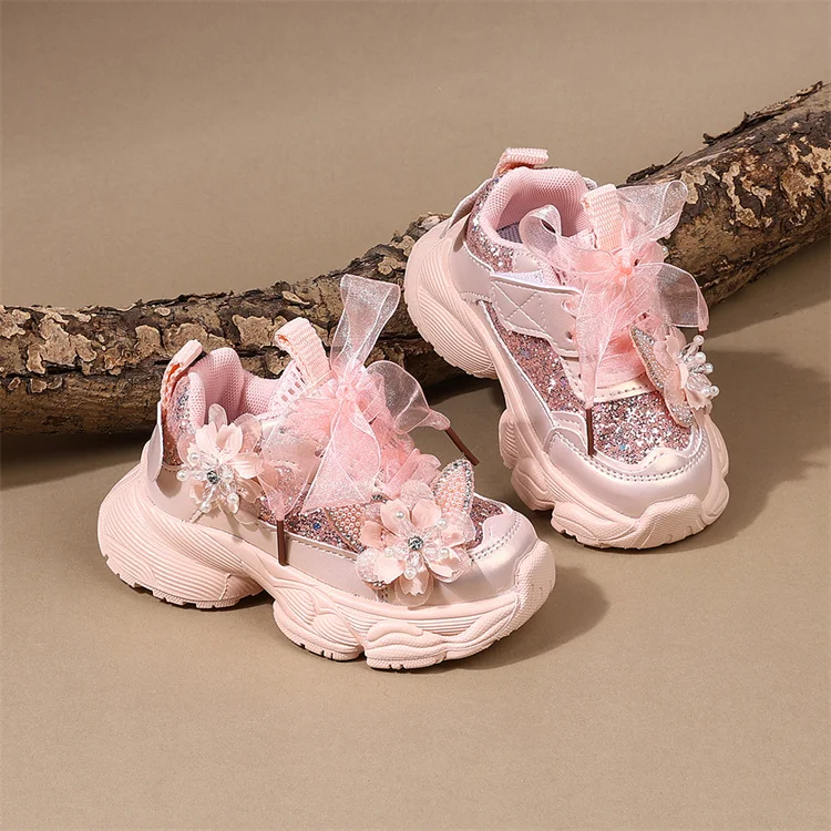 Spring 2026 Toddler Girls Sport Shoes Bling Soft Sole Breathable Outdoor Tennis Fashion Kids Sneakers Children Shoes