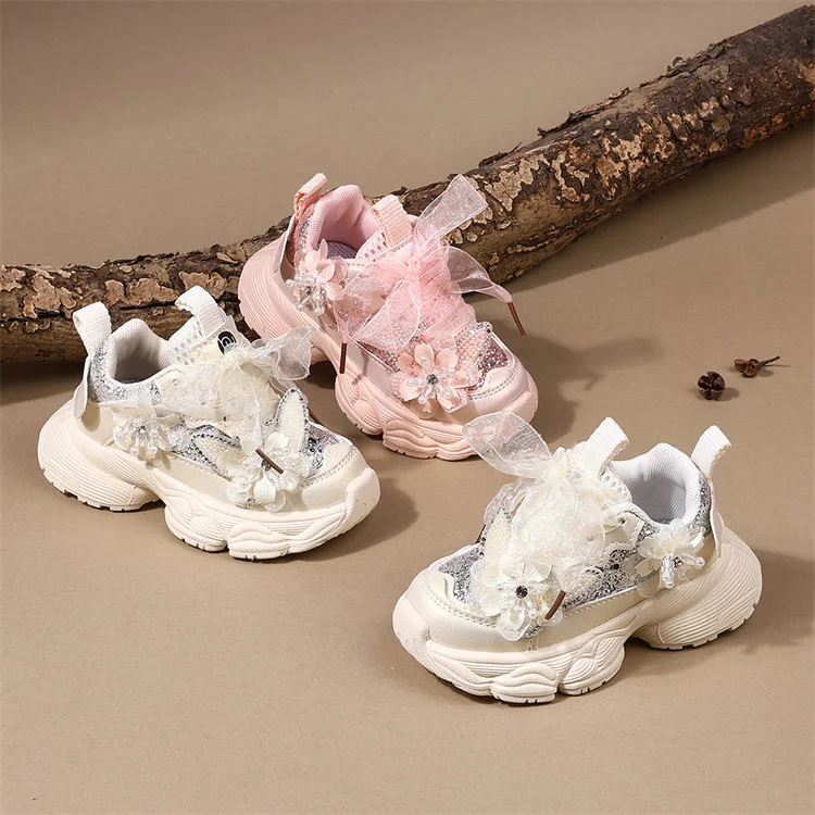 Spring 2026 Toddler Girls Sport Shoes Bling Soft Sole Breathable Outdoor Tennis Fashion Kids Sneakers Children Shoes