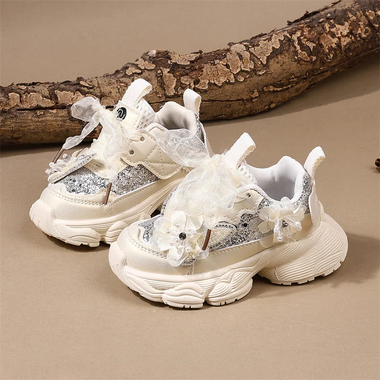 Spring 2026 Toddler Girls Sport Shoes Bling Soft Sole Breathable Outdoor Tennis Fashion Kids Sneakers Children Shoes