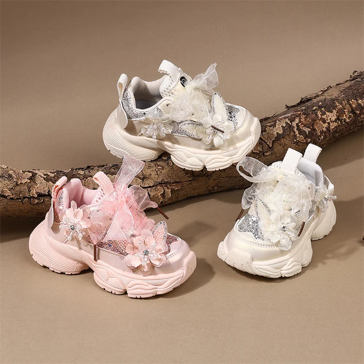 Spring 2026 Toddler Girls Sport Shoes Bling Soft Sole Breathable Outdoor Tennis Fashion Kids Sneakers Children Shoes