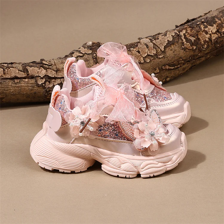 Spring 2026 Toddler Girls Sport Shoes Bling Soft Sole Breathable Outdoor Tennis Fashion Kids Sneakers Children Shoes