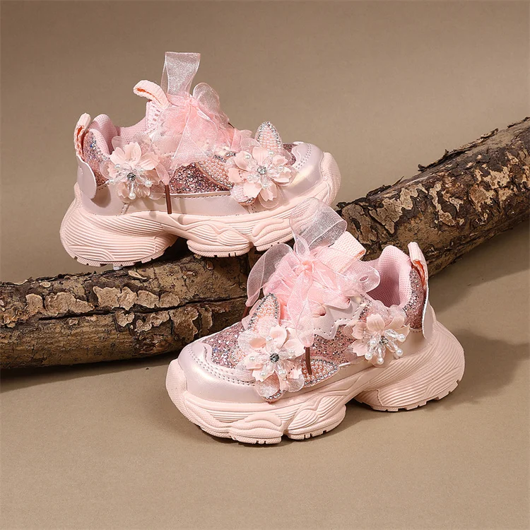 Spring 2026 Toddler Girls Sport Shoes Bling Soft Sole Breathable Outdoor Tennis Fashion Kids Sneakers Children Shoes