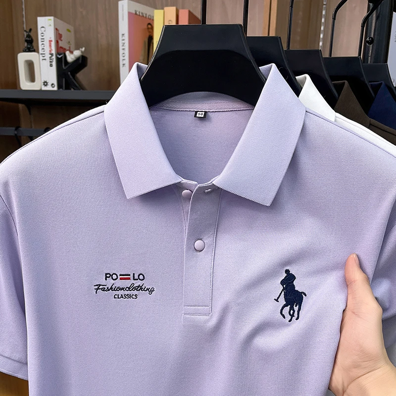 High End Brand Polo Shirt Men's New Summer Heavyweight Embroidery Small Horse Logo Lapel T-shirt Loose Casual Top