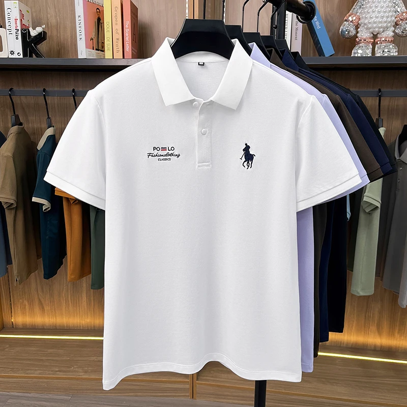High End Brand Polo Shirt Men's New Summer Heavyweight Embroidery Small Horse Logo Lapel T-shirt Loose Casual Top