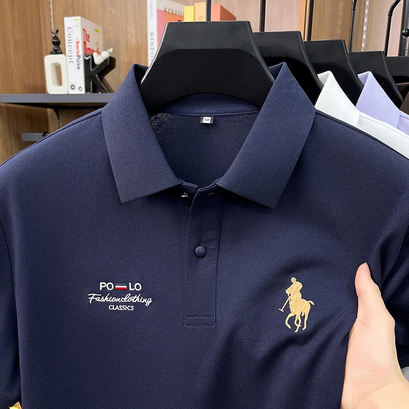 High End Brand Polo Shirt Men's New Summer Heavyweight Embroidery Small Horse Logo Lapel T-shirt Loose Casual Top