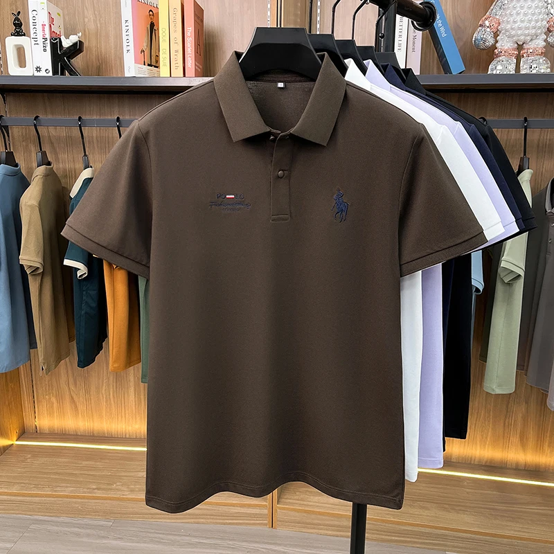 High End Brand Polo Shirt Men's New Summer Heavyweight Embroidery Small Horse Logo Lapel T-shirt Loose Casual Top