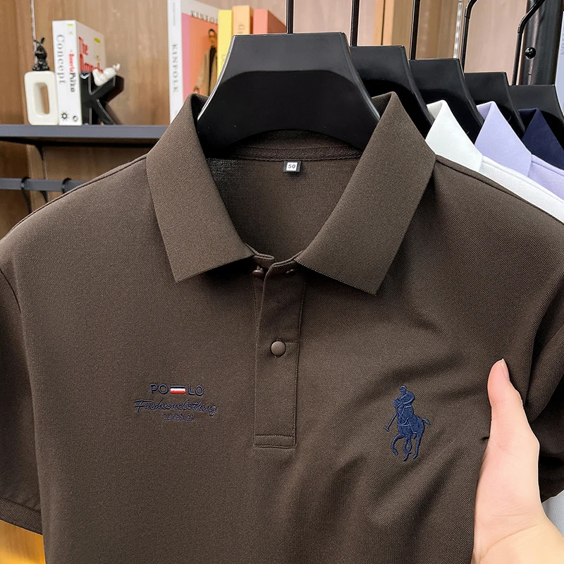 High End Brand Polo Shirt Men's New Summer Heavyweight Embroidery Small Horse Logo Lapel T-shirt Loose Casual Top