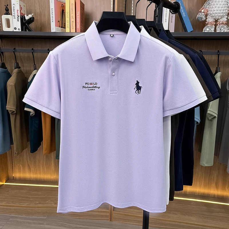 High End Brand Polo Shirt Men's New Summer Heavyweight Embroidery Small Horse Logo Lapel T-shirt Loose Casual Top