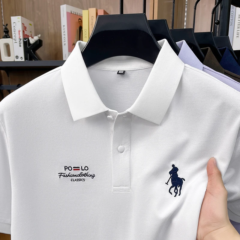 High End Brand Polo Shirt Men's New Summer Heavyweight Embroidery Small Horse Logo Lapel T-shirt Loose Casual Top