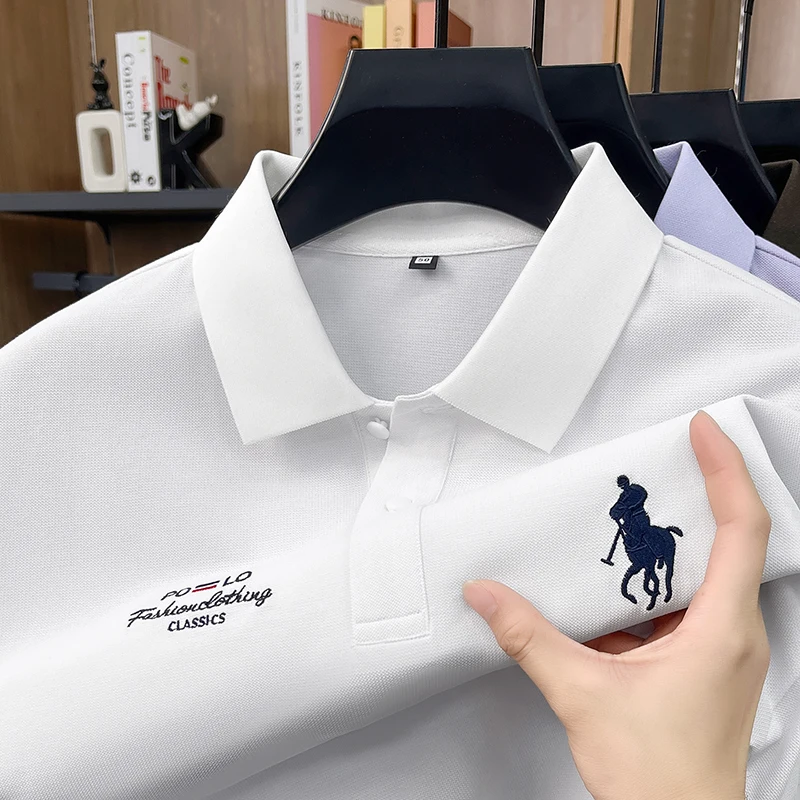 High End Brand Polo Shirt Men's New Summer Heavyweight Embroidery Small Horse Logo Lapel T-shirt Loose Casual Top